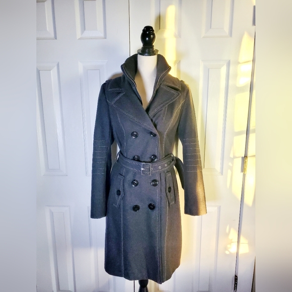 Miss Sixty Jackets & Blazers - Miss Sixty Gray Wool Blend Belted Womens Coat With Ribbed Bib Collar